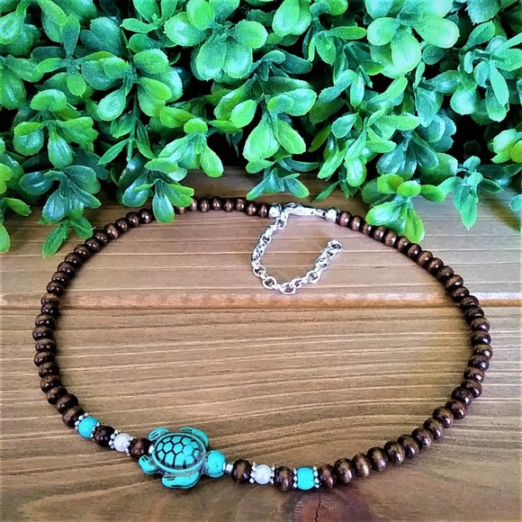 New Turquoise Sea Turtle Choker Necklace - Picture 3 of 5